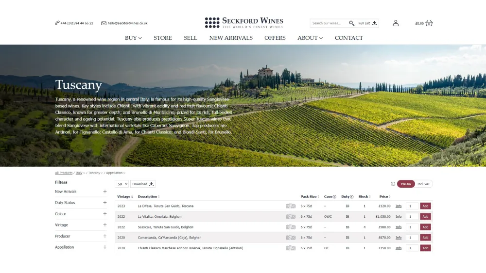 Seckford Wines Website Screenshot