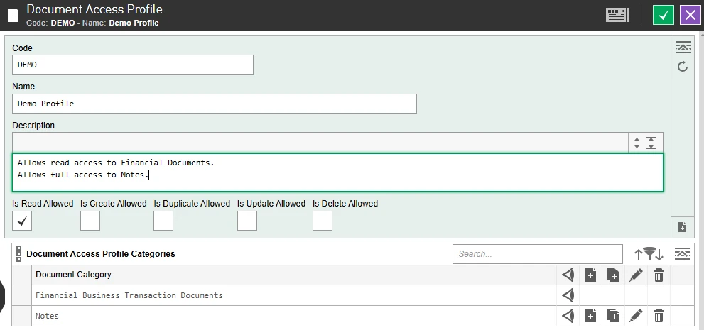 Document Access Profile in EDP ERP
